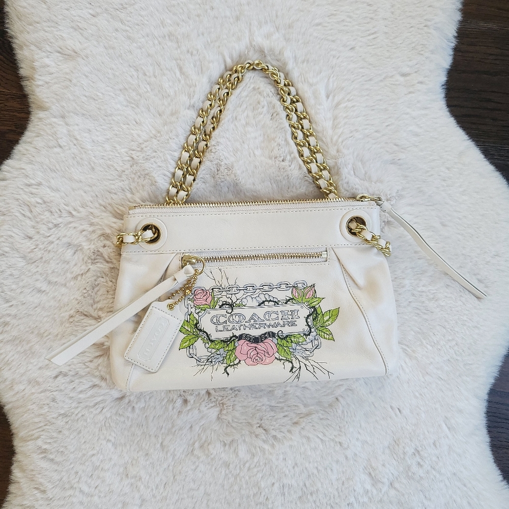 RARE Coach Y2K Leather Rose Tattoo Collection Mini Chain Purse Shoulder …